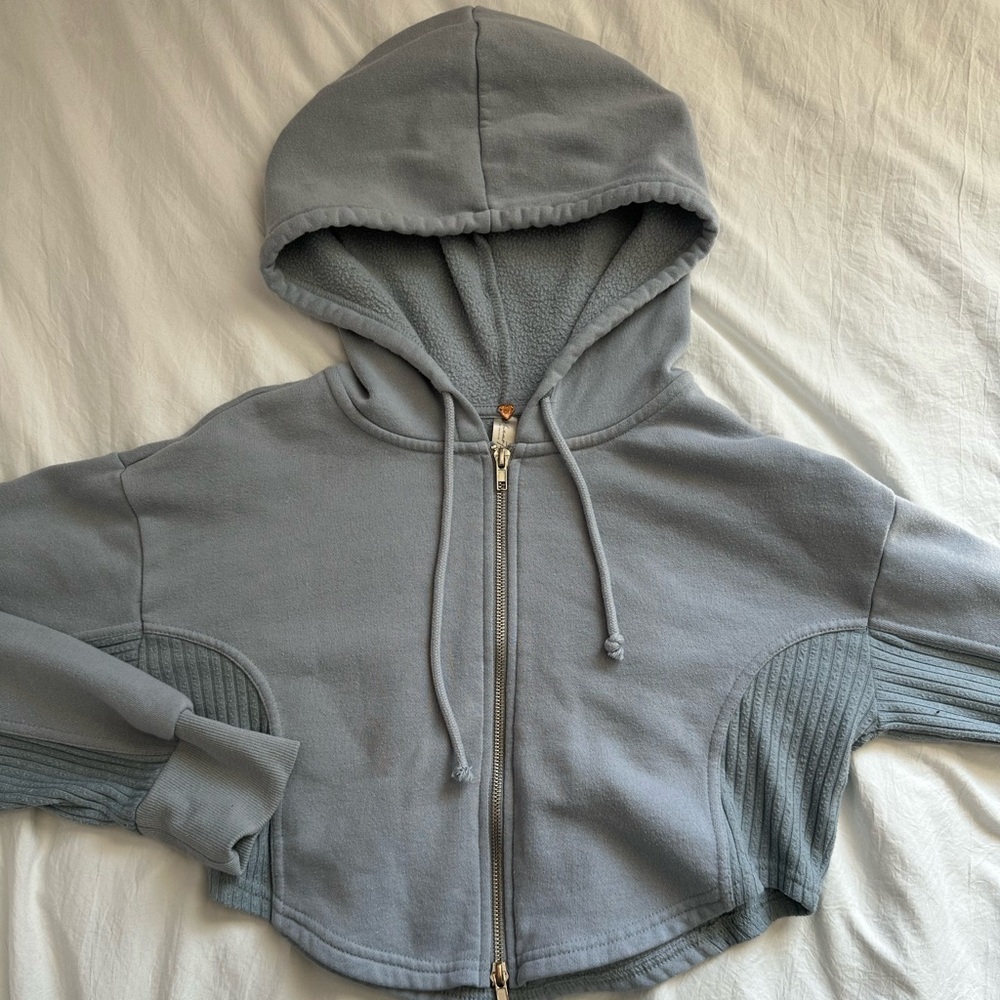 LA Hearts by Pacsun |Cozy Light Blue Cropped Hooded Zip-Up Jacket